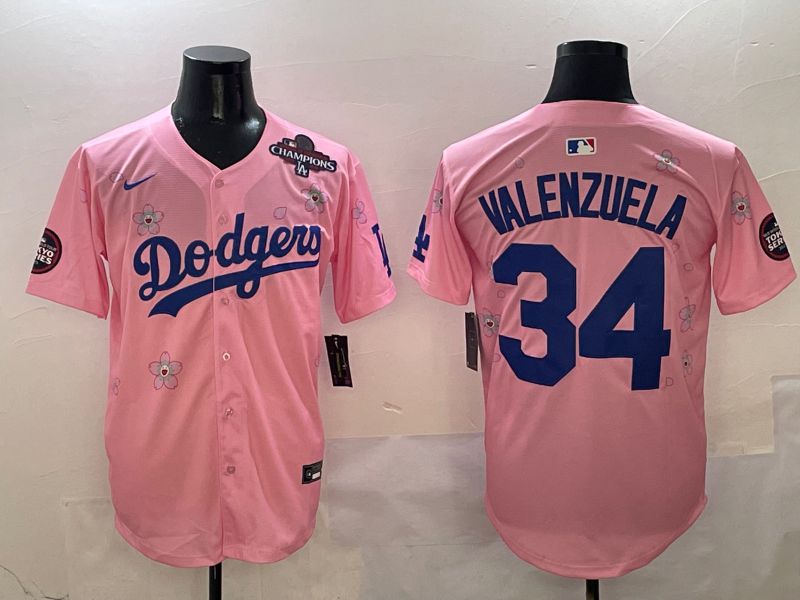Men Los Angeles Dodgers #34 Valenzuela Pink Sakura Edition 2025 Nike MLB Jersey style 6